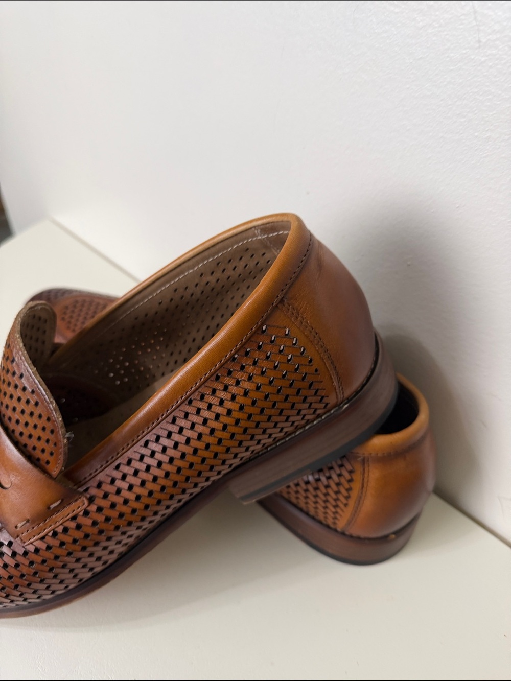 Stacy Adams Woven Leather Slip-On Loafers - Cognac Brown Size: 12 - Picture 6 of 12